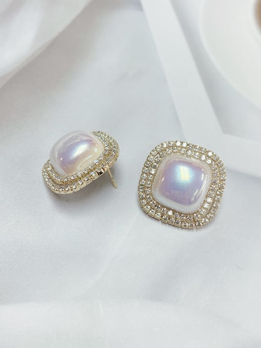 KEVIN Zinc Alloy Imitation Pearl Square Dainty Stud Earring 1