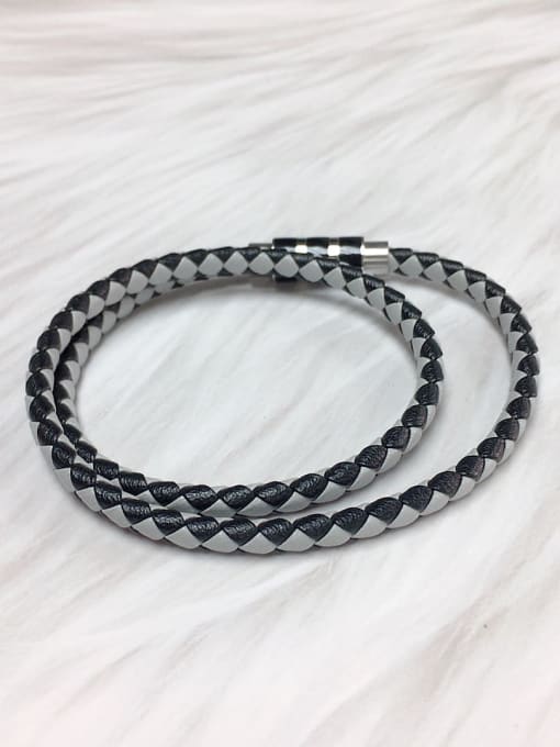 White Stainless steel Leather Round Trend Bracelet