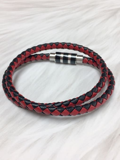 Red Stainless steel Leather Round Trend Bracelet