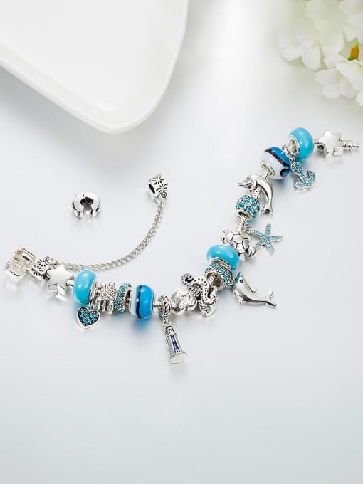KEVIN Copper Alloy Rhinestone Blue Glass beads Anchor Luxury Charm Bracelet 1