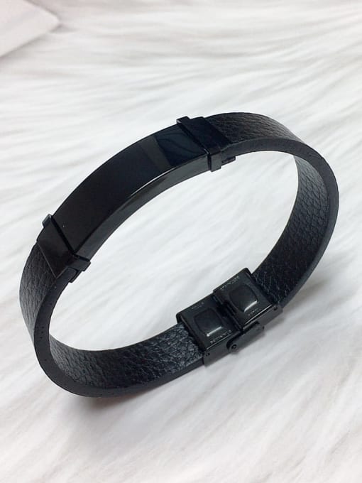 Black Stainless steel Leather Rectangle Trend Bracelet