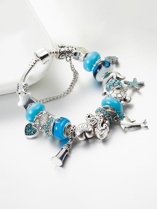 KEVIN Copper Alloy Rhinestone Blue Glass beads Anchor Luxury Charm Bracelet
