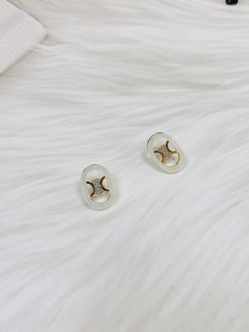 White Brass Acrylic Oval Minimalist Stud Earring