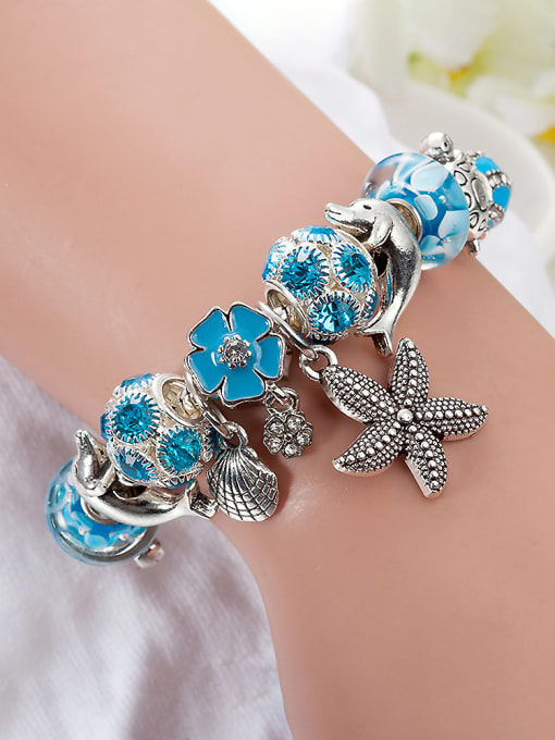 KEVIN Copper Alloy Rhinestone Blue Glass beads Animal Luxury Charm Bracelet 2