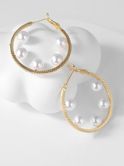 KEVIN Zinc Alloy Imitation Pearl Round Trend Hoop Earring 0