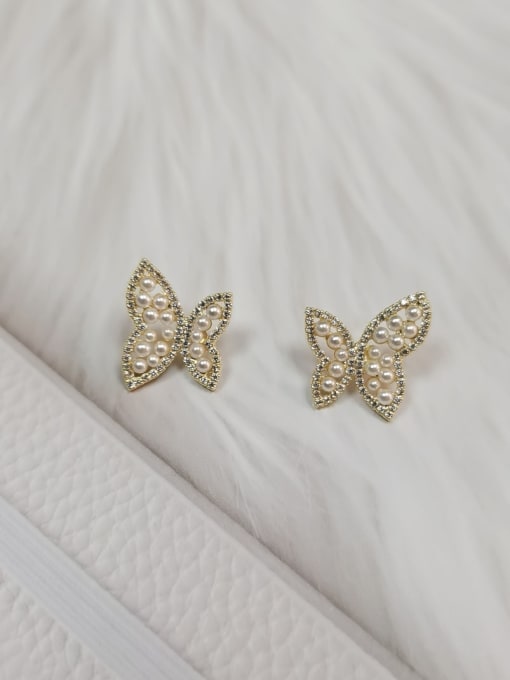 KEVIN Zinc Alloy Imitation Pearl Butterfly Trend Stud Earring 0