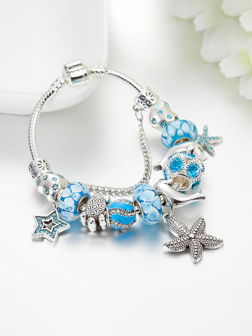 KEVIN Copper Alloy Rhinestone Blue Glass beads Animal Luxury Charm Bracelet 0