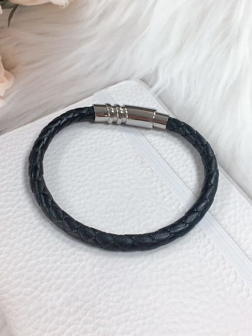 HE-IN Stainless steel Leather Trend Woven Bracelet 0