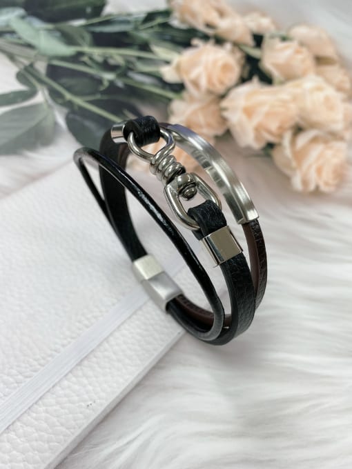 HE-IN Stainless steel Leather Irregular Trend Bracelet 0