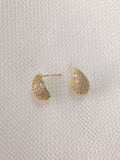 Gold Brass Cubic Zirconia Water Drop Dainty Stud Earring