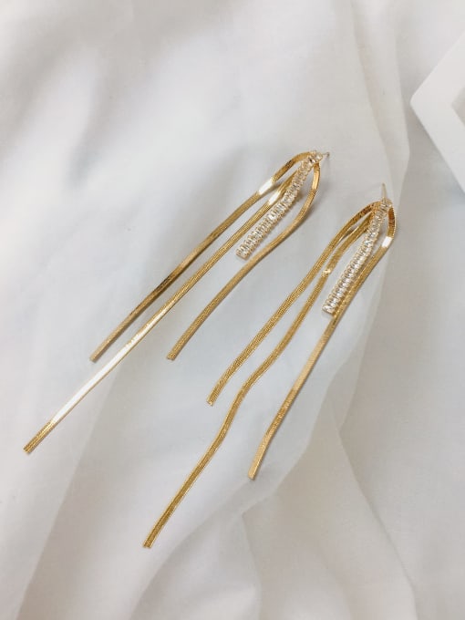 KEVIN Brass Cubic Zirconia Tassel Trend Threader Earring 0