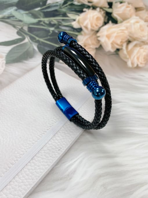 Blue Stainless steel Leather Irregular Trend Bracelet