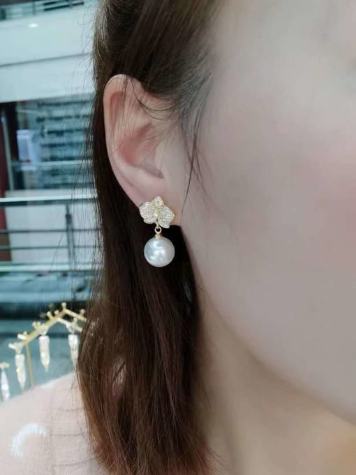 KEVIN Brass Imitation Pearl Flower Trend Drop Earring 1