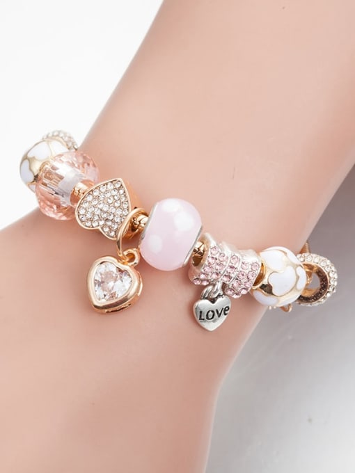 KEVIN Copper Alloy Crystal Lampwork Stone Heart Luxury Charm Bracelet 1