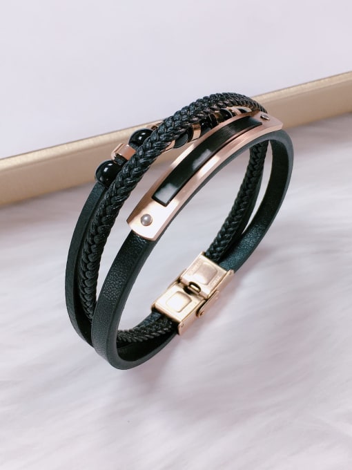 HE-IN Stainless steel Bead Leather Irregular Trend Bracelet 1