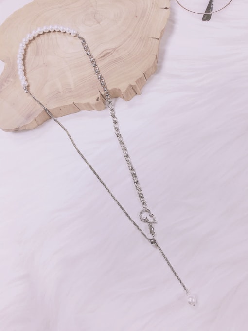 KEVIN Brass Imitation Pearl Irregular Trend Long Strand Necklace 0
