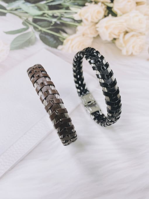 HE-IN Stainless steel Leather Irregular Luxury Handmade Weave Bracelet 3