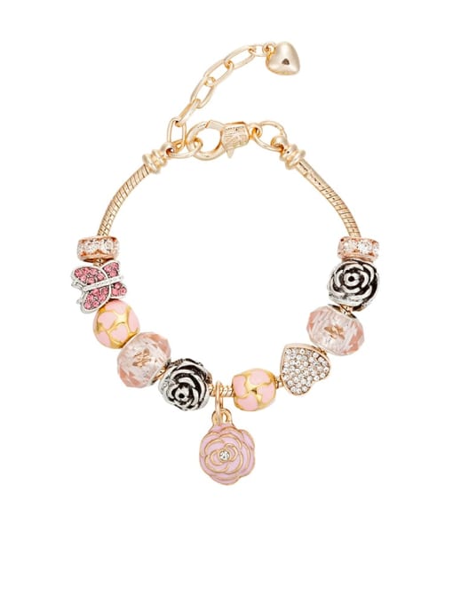 KEVIN Copper Alloy Rhinestone Pink Glass beads Irregular Luxury Charm Bracelet 0