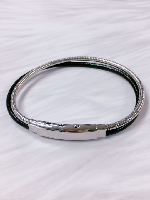 HE-IN Stainless steel Leather Irregular Minimalist Bracelet 0