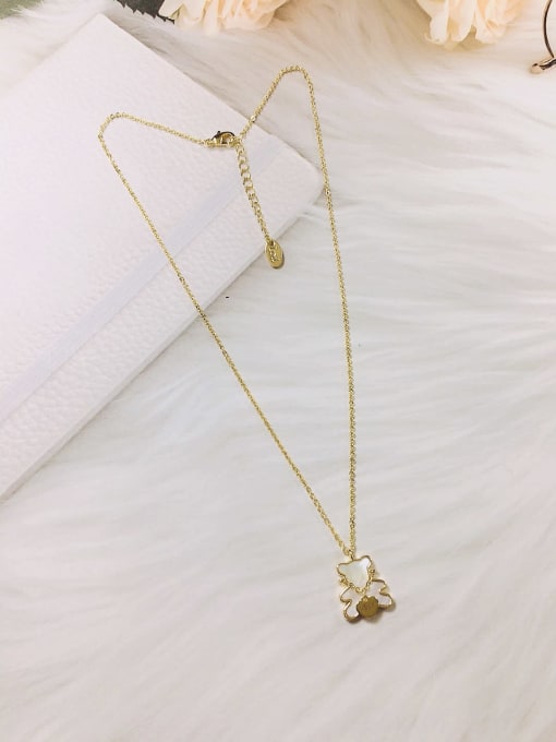 Gold Brass Shell Bear Dainty Initials Necklace