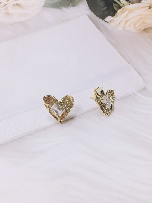 KEVIN Brass Glass Stone Heart Trend Stud Earring 0