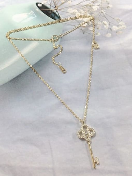 Gold 925 Sterling Silver Cubic Zirconia Key Dainty Initials Necklace