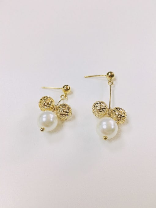 KEVIN Brass Imitation Pearl Bead Cage Trend Drop Earring 0