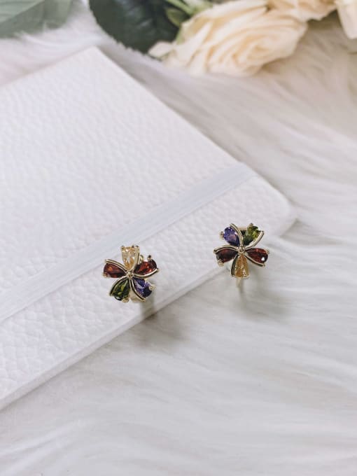 KEVIN Brass Cubic Zirconia Clover Minimalist Huggie Earring