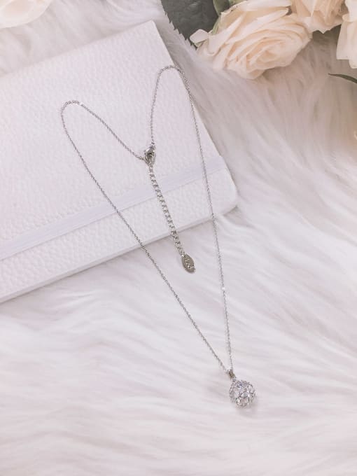 White Brass Cubic Zirconia Ball Dainty Initials Necklace