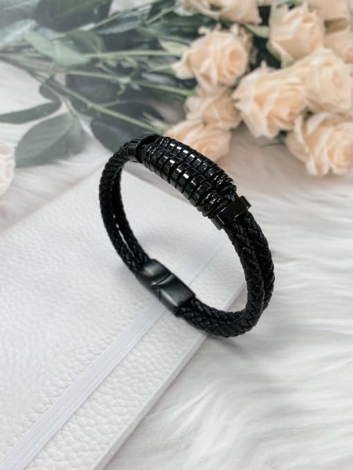 Black Stainless steel Leather Round Trend Bracelet