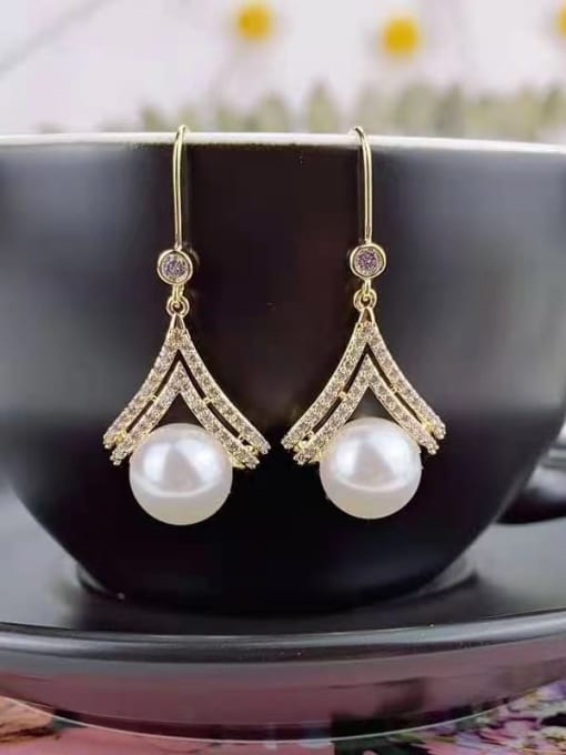 KEVIN Brass Imitation Pearl Irregular Trend Hook Earring
