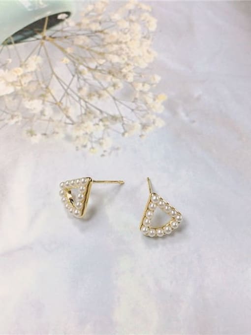 KEVIN Brass Imitation Pearl Triangle Dainty Stud Earring