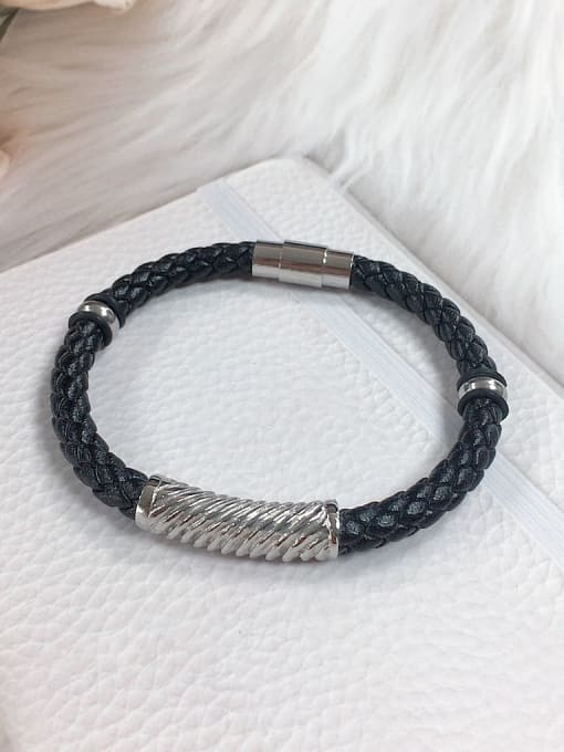 HE-IN Stainless steel Leather Irregular Trend Woven Bracelet 0