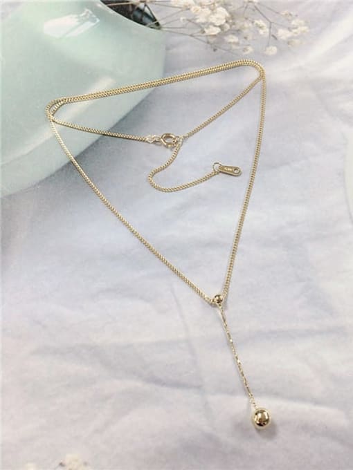 Gold 925 Sterling Silver Ball Dainty Necklace
