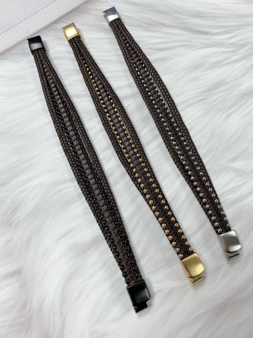 HE-IN Stainless steel Leather Irregular Trend Bracelet 4