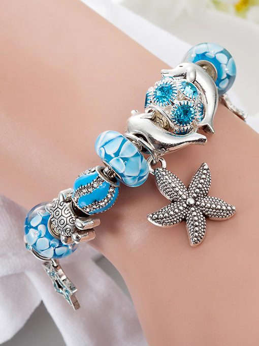 KEVIN Copper Alloy Rhinestone Blue Glass beads Animal Luxury Charm Bracelet 2