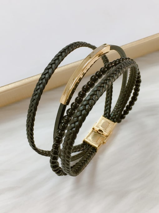 HE-IN Stainless steel Bead Leather Irregular Trend Bracelet 2