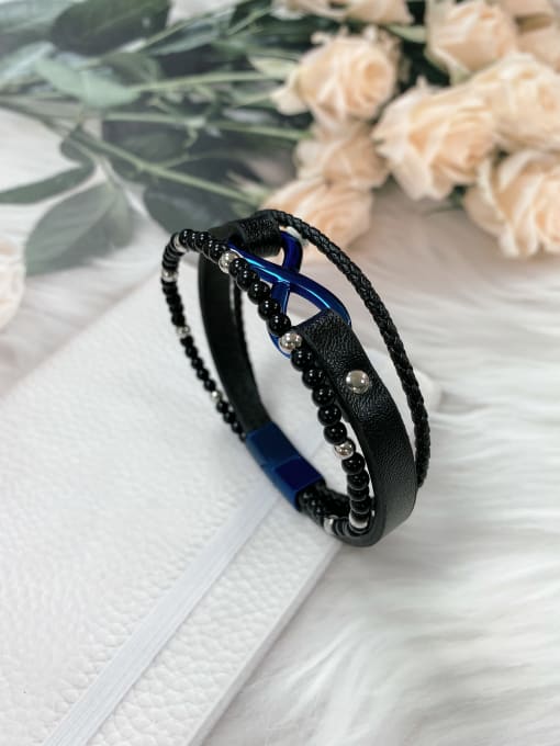 Blue Stainless steel Imitation Pearl Leather Geometric Trend Bracelet