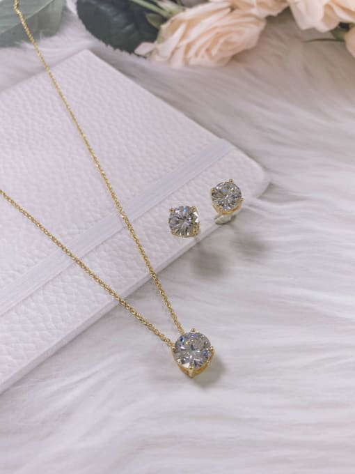 KEVIN Dainty Round Brass Cubic Zirconia Earring and Necklace Set 2