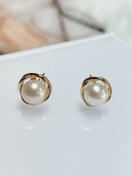 KEVIN Brass Imitation Pearl Round Minimalist Stud Earring