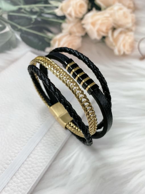 Gold Stainless steel Leather Geometric Trend Bracelet