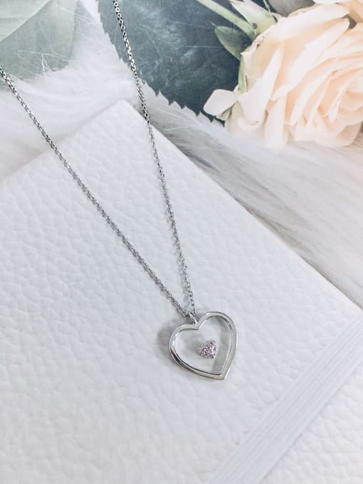 KEVIN 925 Sterling Silver Cubic Zirconia Heart Dainty Initials Necklace