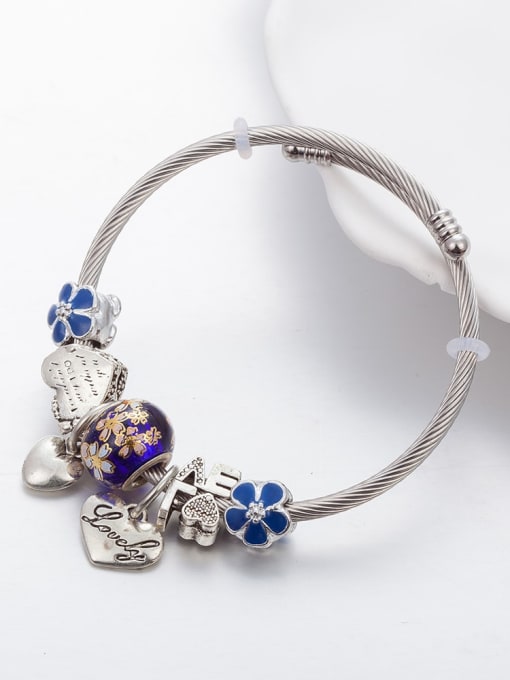 KEVIN Copper Alloy Glass Stone Enamel Heart Vintage Charm Bracelet