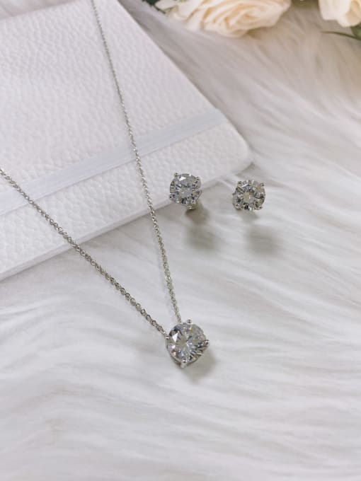 KEVIN Luxury Round Brass Cubic Zirconia White Earring and Necklace Set 3