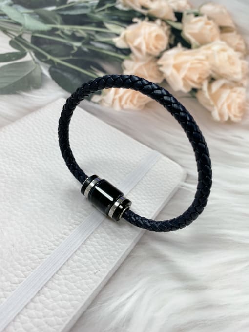 Dark Blue Stainless steel Leather Oval Trend Bracelet