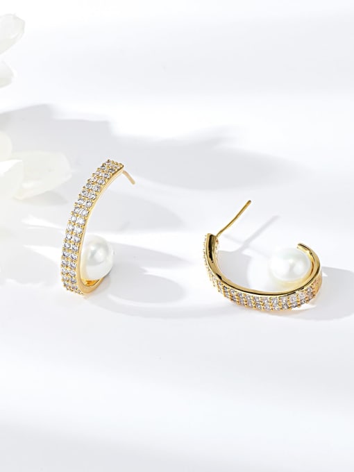 KEVIN Brass Imitation Pearl Hook Trend Stud Earring 0
