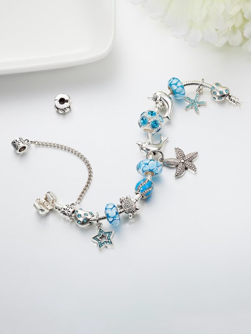 KEVIN Copper Alloy Rhinestone Blue Glass beads Animal Luxury Charm Bracelet 1