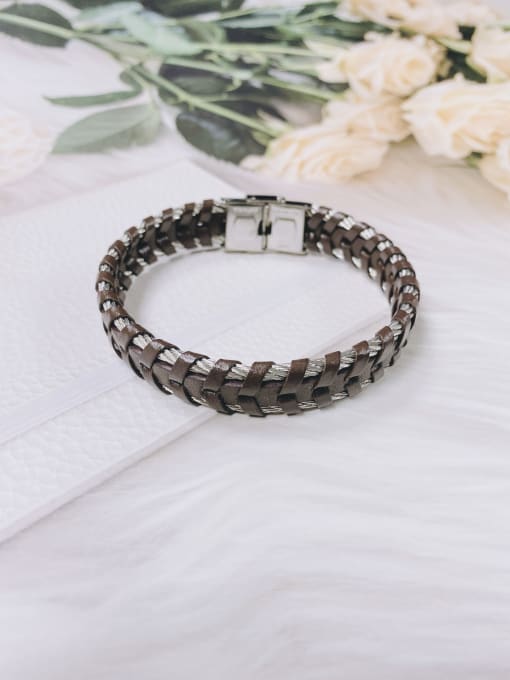 HE-IN Stainless steel Leather Irregular Luxury Handmade Weave Bracelet 1