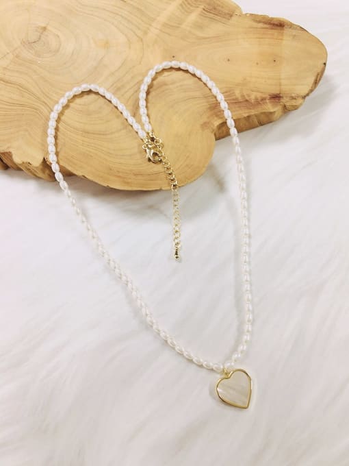 KEVIN Brass Imitation Pearl Heart Trend Beaded Necklace 0
