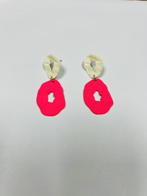White and Peach Red Zinc Alloy Enamel Irregular Statement Drop Earring